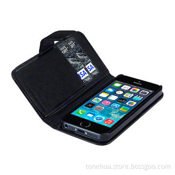 Black PU Leather Wallet Cover for iPhone 5S with Credit Card Slots